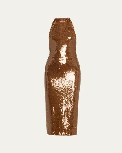 Laquan Smith Sequined Halter Midi Dress