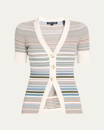 Veronica Beard Fawne Stripe Short-sleeve Cardigan In Multi