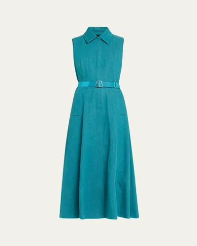 Akris Sleeveless Belted Denim Midi Shirtdress