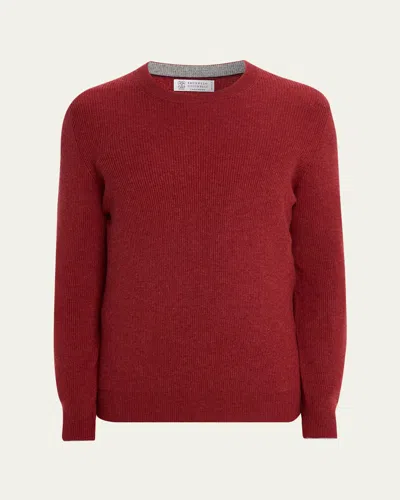 Brunello Cucinelli Cashmere And Silk Crew-neck Sweater In Red