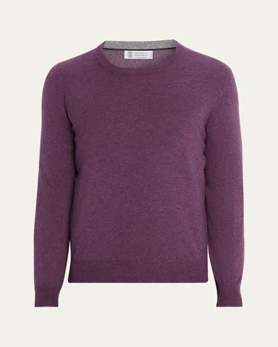 Brunello Cucinelli Soft Texture Crewneck Sweater With Ribbed Cuffs
