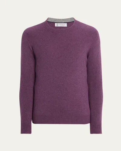 Brunello Cucinelli Soft Texture Crewneck Sweater With Ribbed Cuffs