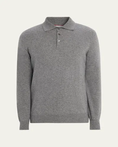 Brunello Cucinelli Cashmere Polo Ribbed Collar Cuffs Hem