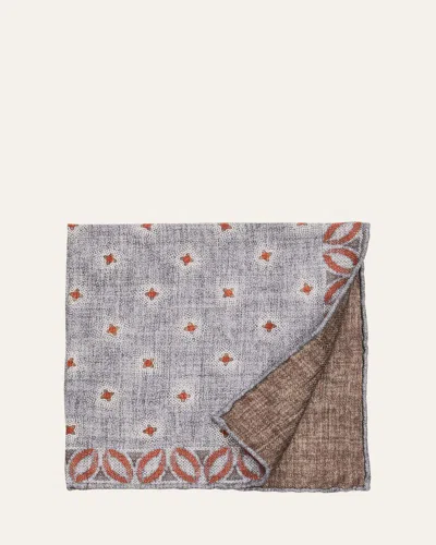 Brunello Cucinelli Silk Pocket Square With Star Design In Gray