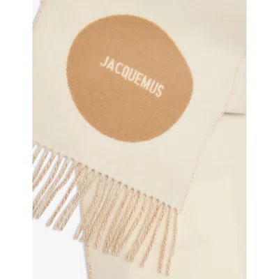 Jacquemus Womens The Rond Carré Jacquard Wool Scarf Beige