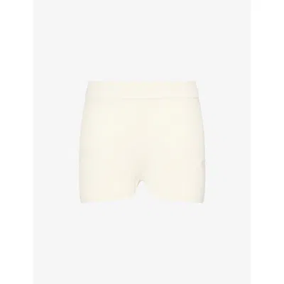 The Couture Club Womens Ribbed Brand-patch Cotton-knit Shorts Cream In White