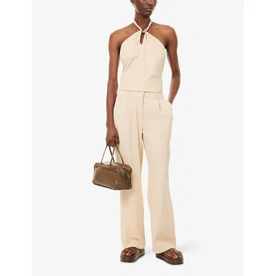 4th & Reckless Womens Vivian Wide-leg Cotton-poplin Trousers Beige
