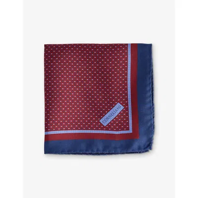 Corneliani Mens Graphic-print Silk Pocket Square Dark Bordeaux Coloured