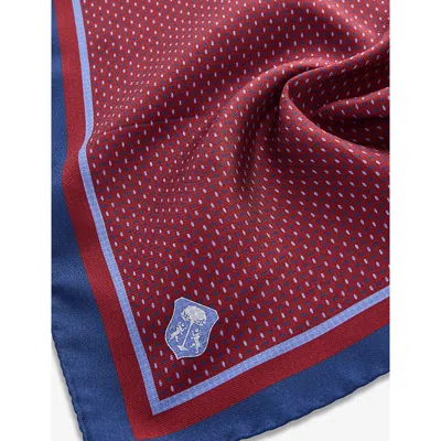 Corneliani Mens Graphic-print Silk Pocket Square Dark Bordeaux Coloured