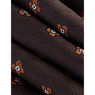 Corneliani Mens Geometric-weave Silk Tie Dark Brown (ebony)
