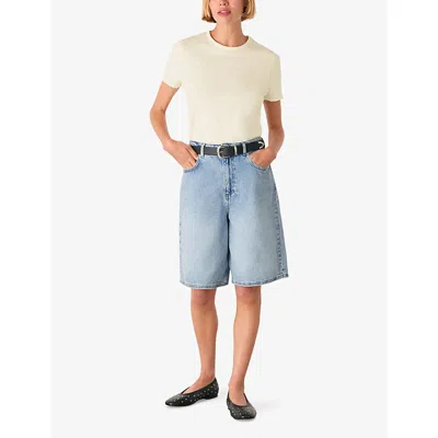 Whistles Womens Posie Double-trim Short-sleeve Cotton T-shirt Cream