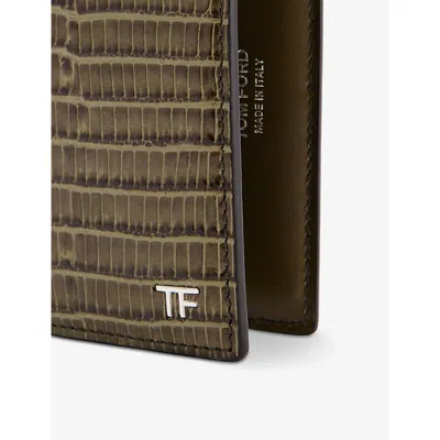 Tom Ford Mens Brand-plaque Leather Folding Cardholder Slate In Brown