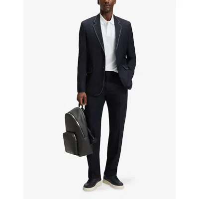 Hugo Boss Mens Debossed-logo Leather Backpack Black