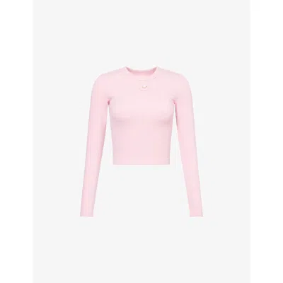 The Nap Co Womens Ru & Rocka X  Logo-appliqué Cotton-jersey Top Pink
