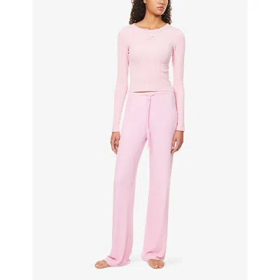 The Nap Co Womens Ru & Rocka X  Logo-appliqué Cotton-jersey Top Pink