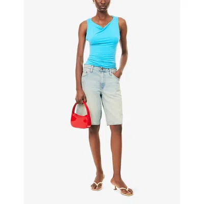 Peachy Den Womens Kylie Cross Back Stretch-woven Top Ocean