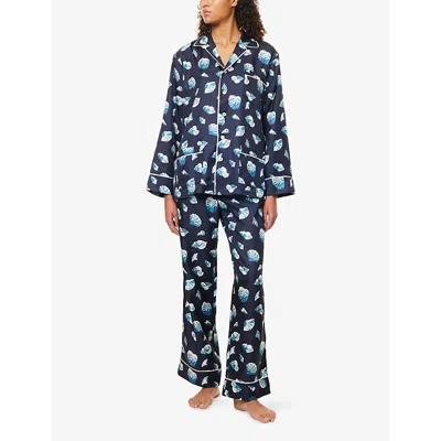 Olivia Von Halle Womens Yves Nautilus Seashell Silk-twill Pyjamas