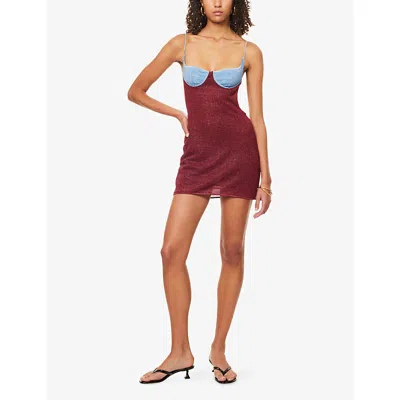 Oseree Womens Lumière Colour-block Woven Mini Dress Crystal - Burgundy