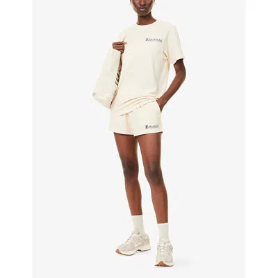 Sporty And Rich Womens Lion Health Disco Drawstring Cotton-jersey Shorts Cream In White
