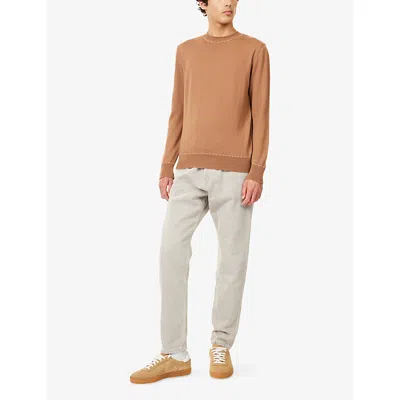 Eleventy Mens Crewneck Long-sleeves Wool Jumper Vicuna E Avorio In Blue