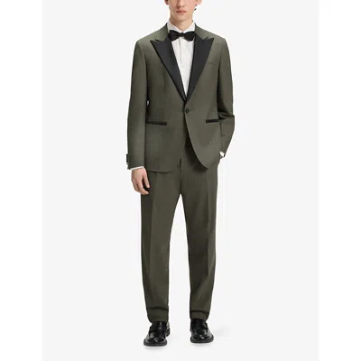 Hugo Boss Mens Contrast-trim Regular-fit Stretch Wool-blend Suit Open Green In Green