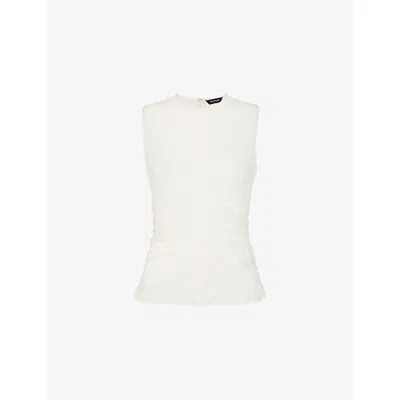 Whistles Womens Round-neck Sleeveless Textured Stretch-cotton Tank Cream