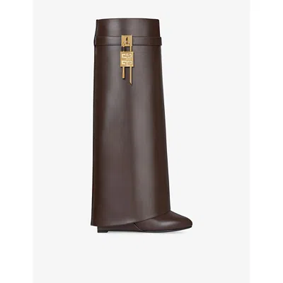 Givenchy Shark Lock Boots In Leather In Brown