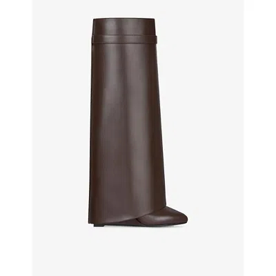 Givenchy Shark Lock Boots In Leather In Brown