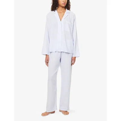 Eberjey Womens Nautico Stripe Long-sleeve Woven Pyjama Set Wht/cornflower Blue