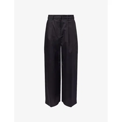 We Are Tala Omens Pleated Wide-leg Cotton And Linen Trousers Shadow Black