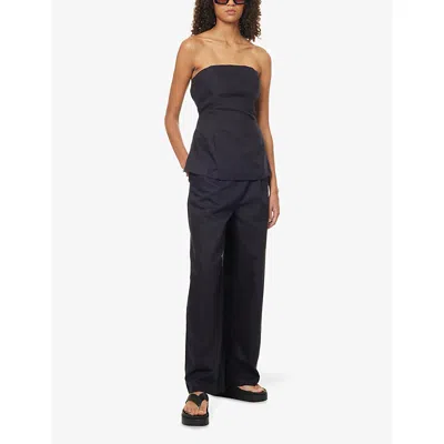 We Are Tala Omens Pleated Wide-leg Cotton And Linen Trousers Shadow Black