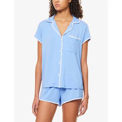 Eberjey Womens Frida Contrast-piping Stretch-jersey Pyjamas Cornflower Blue/white