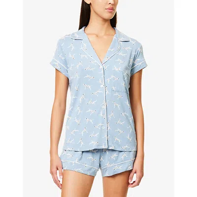 Eberjey Womens Gisele  Graphic-print Stretch-jersey Pyjamas Faded Denim/ivory Xs
