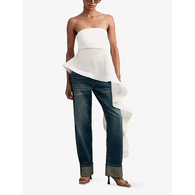 Reiss Womens Draped-hem Strapless Silk Corset Top Ivory