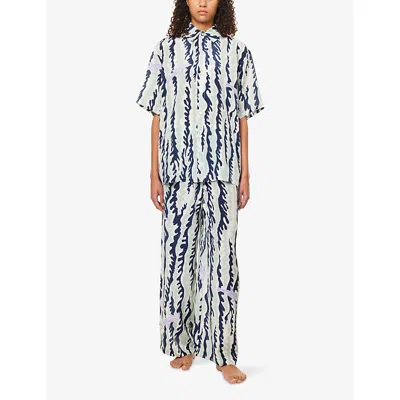 Olivia Von Halle Womens Alabama Marina Wave Silk Crêpe De Chine Pyjama Set