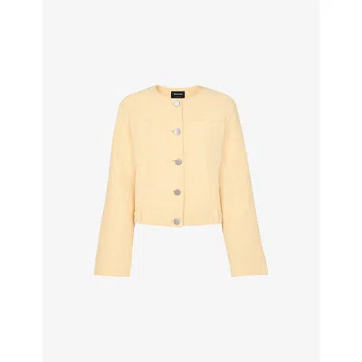 Whistles Womens Patch-pocket Collarless Textured Cotton Jacket Butter