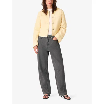 Whistles Womens Patch-pocket Collarless Textured Cotton Jacket Butter