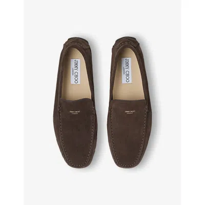 Jimmy Choo Womens Stanly Driver Reverse Suede Loafers Mocha Eur 41 / 7 Uk