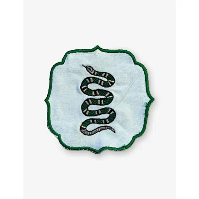 Les Ottomans Snake Embroidered Set Of Two Fabric Coasters 15cm