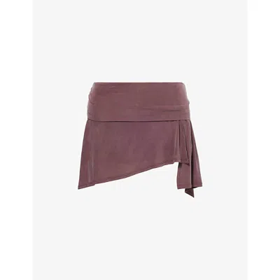 Peachy Den Womens Kylie Asymmetric Stretch-woven Skort Mahogany