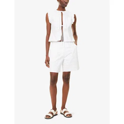 4th & Reckless Womens Heidi Embroidered Cotton-poplin Shorts White