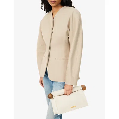 Jacquemus Rectangular Clutch Bag Wooden Handle In Neutral