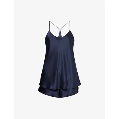 Olivia Von Halle Womens Bella Silk Satin Camisole Set Navy Core
