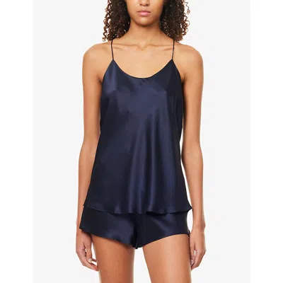 Olivia Von Halle Womens Bella Silk Satin Camisole Set Navy Core