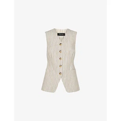 Whistles Womens Neutral Striped V-neck Linen Waistcoat In White