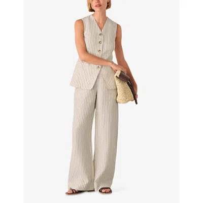 Whistles Womens Neutral Striped V-neck Linen Waistcoat In White