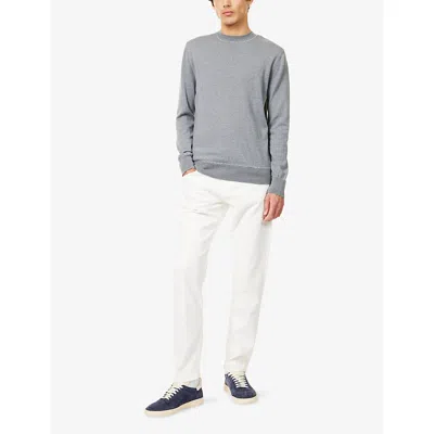 Eleventy Mens Contrast-trims Crewneck Wool Jumper Gray / Sand / White In Blue