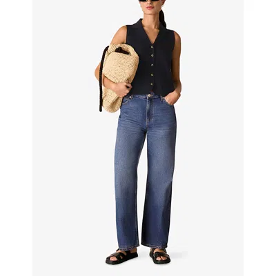 Whistles Womens Maisie Button-front Cotton-blend Tank Top Navy In Blue