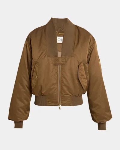 Chloé Short Ribbed Collar Snap Button Jacket In Brown