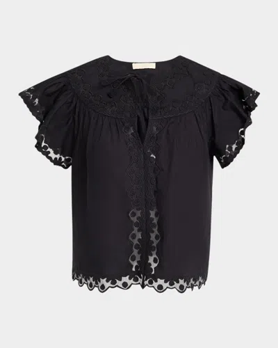 Ulla Johnson Effie Embroidered Flutter-sleeve Top
